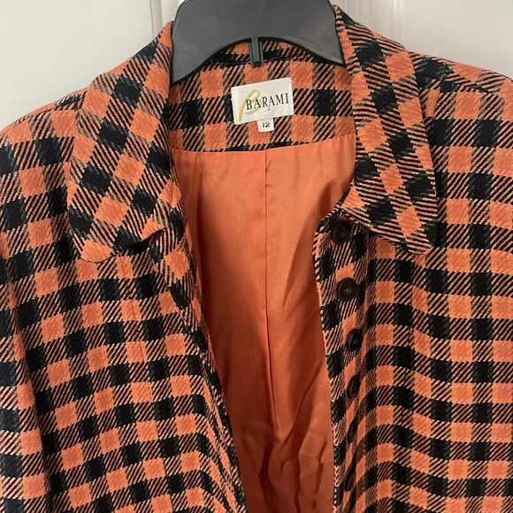 Vintage BARAMI 100% WOOL COAT BLAZER SZ 12 FULLY LINED BLACK ORANGE HOUNDSTOOTH - Picture 10 of 17